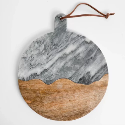 SERVING TRAY MARBLE WOOD קרש הגשה עגול